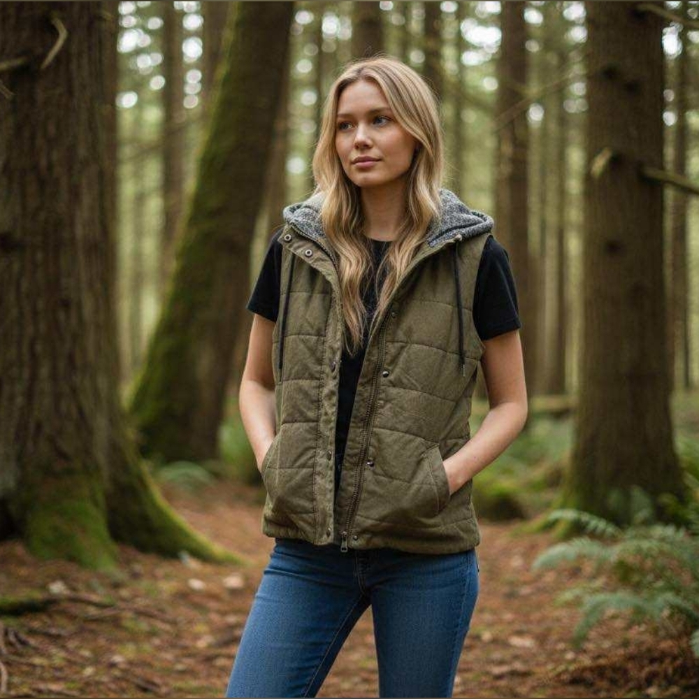 Love Tree Army Green Jacket Vest with Toggle Closure Inside Small